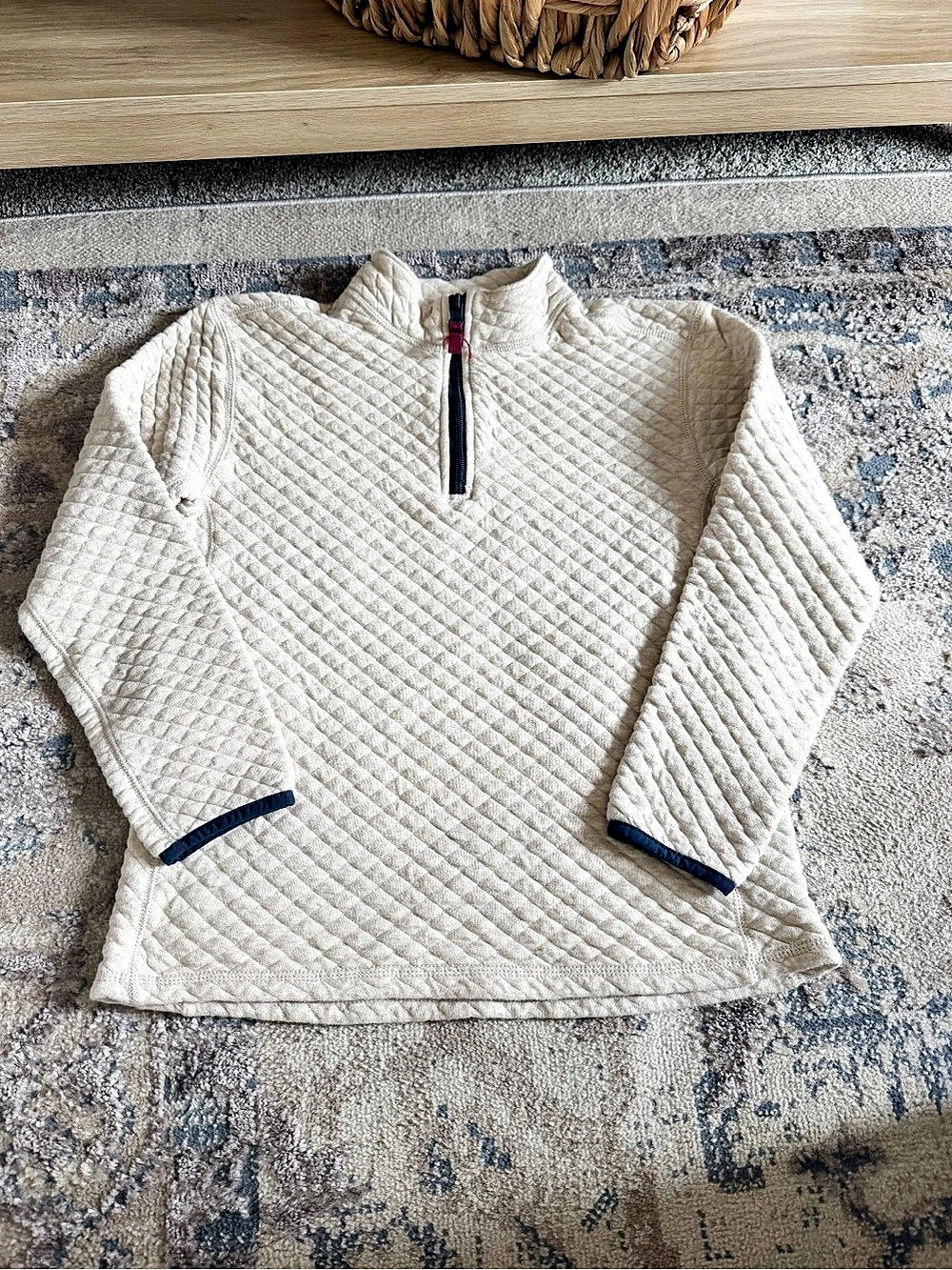 Crewcuts Quilted Half-Zip Pullover Sweatshirt Cream & Blue youth XL (12-14)